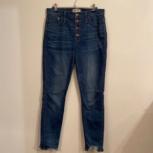 Madewell High Rise Skinny Distressed Hem Buttonfly Jeans